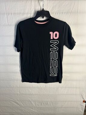 Kids Black Short-Sleeve Tee with Pink '10' Graphic and Vertical Text